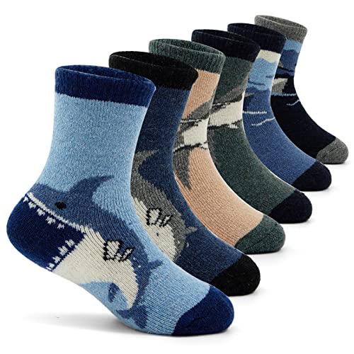 Qterdiz Jungen Wollsocken Kinder Warme Wintersocken Dicke Socken Thermosocken 6 Paar 5-7 Jahre von Qterdiz