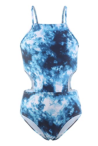 Qterdiz Mädchen Einteiliger Badeanzug Kinder Bademode Schwimmanzug für Mädchen Tie Dye 134 140/9-10 Jahre von Qterdiz