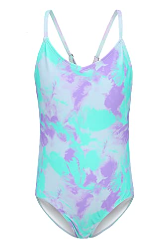 Qterdiz Mädchen Einteiliger Badeanzug Kinder Bademode Schwimmanzug für Mädchen Tie Dye 134 140/9-10 Jahre von Qterdiz