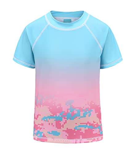 Qterdiz Mädchen Kurzarm Schwimmshirt Kinder Schnelltrocknendes Badeshirt Rashguard Badeanzug 122 128/7-8 Jahre von Qterdiz