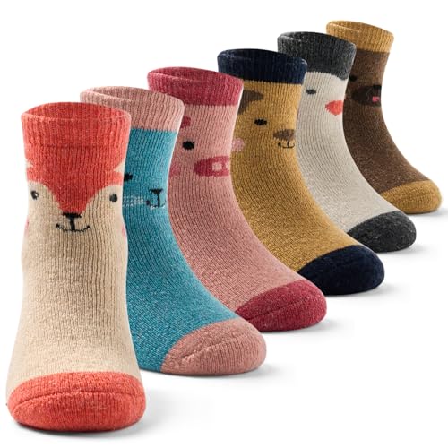 Qterdiz Mädchen Wollsocken Kinder Warme Wintersocken Dicke Socken Thermosocken 6 Paar 23-26/3-5 Jahre von Qterdiz