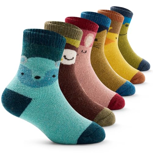 Qterdiz Mädchen Wollsocken Kinder Warme Wintersocken Dicke Socken Thermosocken 6 Paar 23-26/3-5 Jahre von Qterdiz