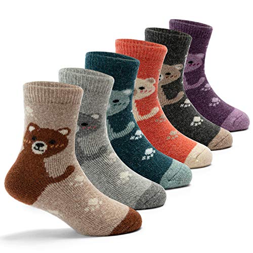 Qterdiz Mädchen Wollsocken Kinder Warme Wintersocken Dicke Socken Thermosocken 6 Paar 23-26/3-5 Jahre von Qterdiz