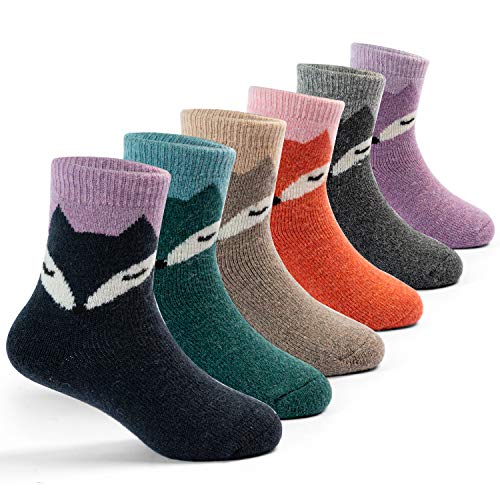 Qterdiz 6 Paar Mädchen Thermo-Wollsocken Kinder Warme Wintersocken Dicke Socken 23-26/3-5 Jahre von Qterdiz