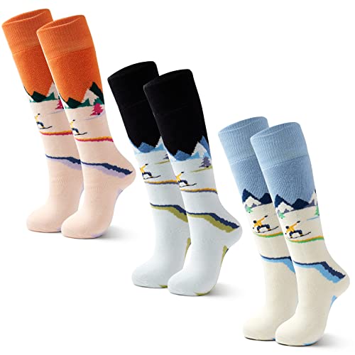 Qterdiz Unisex Kinder Warme Skisocken Jungen Dicke Skistrümpfe Mädchen Thermo Socken für Ski und Snowboard 3 Paar 27-30/8-10 Jahre von Qterdiz