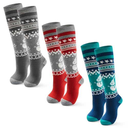 Qterdiz Unisex Kinder Warme Skisocken Jungen Dicke Skistrümpfe Mädchen Thermo Socken für Ski und Snowboard Weihnachten 3 Paar 27-30/5-7 Jahre von Qterdiz