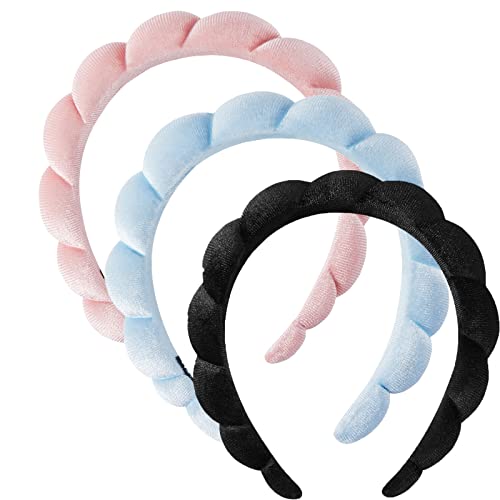 3 Stück Spa-Stirnbänder für Frauen, Waschen des Gesichts, Schwamm-Frottee-Tuch, Puffy Haarband, Hautpflege, Make-up-Stirnband für Frauen von Qtinghua