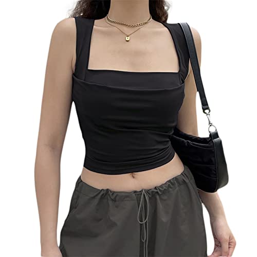 Qtinghua Elegante Damen-Träger, schmale Spitze, V-Ausschnitt, Camisoles, Vintage, ärmellos, rückenfrei, Tank, Camis, Spaghettitop, Streetwear, Z02 Black, Small von Qtinghua