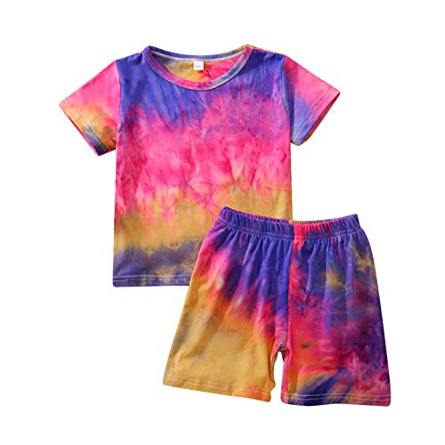 Lässige Kleinkind Mädchen Jungen Sets Tie Dye Kurzarm T-Shirt Top + Shorts 2-teiliges Set Kleidungssets (Pink Purple, 4-5T) von Qtinghua