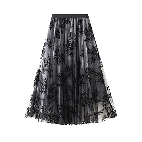 Qtinghua Damen Tüllrock Hoch Niedrig Asymmetrisch 3 Schichten Midi Elastische Taille Tutu Röcke Casual Party Kleid, 05#Schwarz, Einheitsgröße von Qtinghua