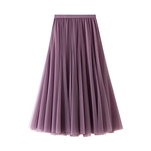 Qtinghua Damen Tüll Rock Hoch Niedrig Asymmetrisch 3 Lagen Midi Elastische Taille Tutu Röcke Casual Party Kleid, 08#Violett, Einheitsgröße von Qtinghua