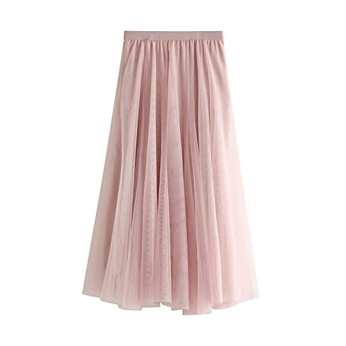 Qtinghua Damen Tüll Rock Hoch Niedrig Asymmetrisch 3 Lagen Midi Elastische Taille Tutu Röcke Casual Party Kleid, 08#rosa, Einheitsgröße von Qtinghua