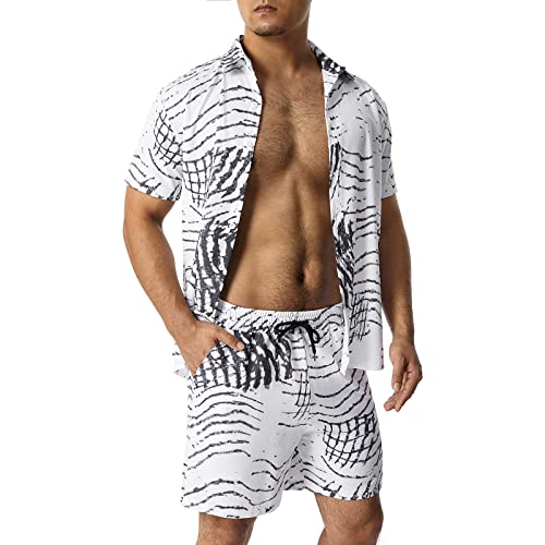 Qtinghua Herren Bedrucktes Hemd Hawaii-Sets Casual Button Down Kurzarm Hemd und Shorts Sommer Strandanzug, Mehrfarbig 2, XXL von Qtinghua