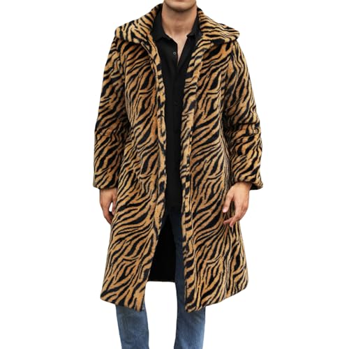 Qtinghua Herren Luxus Kunstpelz Winterjacke Langarm Revers Kragen Offene Front Lange Mäntel Warme Outwear, Zebra Gelb, M von Qtinghua