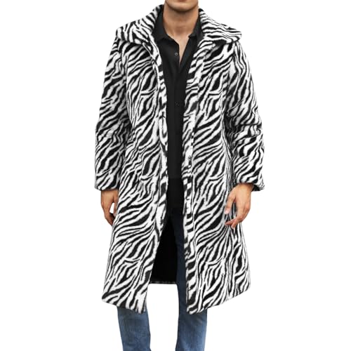 Qtinghua Herren Luxus Kunstpelz Winterjacke Langarm Revers Kragen Offene Front Lange Mäntel Warme Outwear, Zebra Weiß, XL von Qtinghua