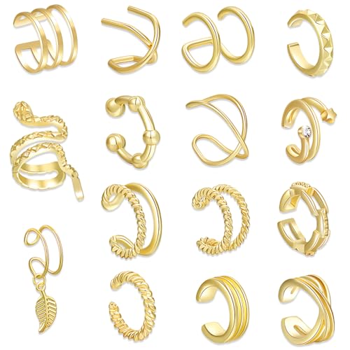 15 Stück Ear Cuff Set, Damen Ohrmanschette, Verstellbar Damen Ohne Ohrloch Wickelohrring, Knorpel Helix Ohrmanschette, Wickelohrring, Ohrschmuck Ohrklemme Set von QttvbTna