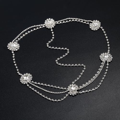 Braut Stirnband Hochzeit Silber Haarband Silber Kopfkette Strass Geschichtete Quaste Schmuck Vintage Braut Stirnband Zubehör für Braut Haarspangen für Abschlussball Party von QttvbTna