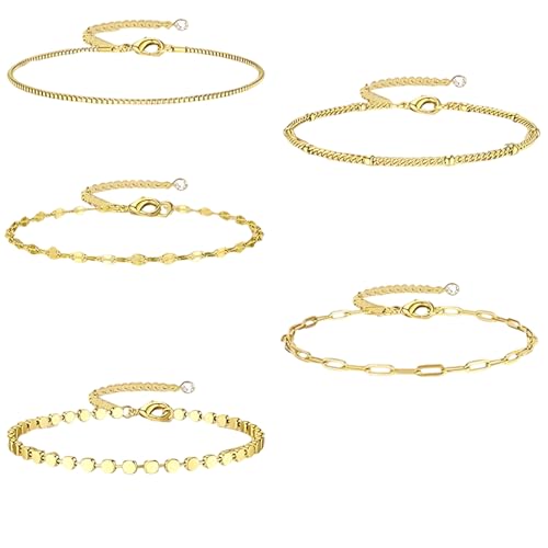 QttvbTna Armband Damen Gold Silber, 5 Stück Armband Verstellbar Damen, Armband Vergoldet, Ketten Armbander für Damen, Modeschmuck Armbander Set für Frauen und Mädchen von QttvbTna
