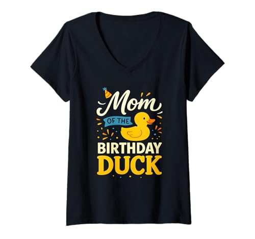 Damen Lustiges Party-Design mit Aufschrift "Mom of the Birthday" T-Shirt mit V-Ausschnitt Damen Lustiges Party-Design mit Aufschrift "Mom of the Birthday" T-Shirt mit V-Ausschnitt von Quack Squad Party Apparel