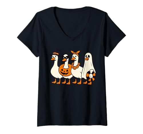 Damen Halloween Entenparade Design für die gruselige Saison T-Shirt mit V-Ausschnitt Damen Halloween Entenparade Design für die gruselige Saison T-Shirt mit V-Ausschnitt von Quacky Halloween Designs