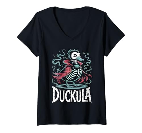 Damen GRAF, Duckula Halloween Vampirente Kostüm Party T-Shirt mit V-Ausschnitt von Quacky Vampire Merch for Halloween Enthusiasts and