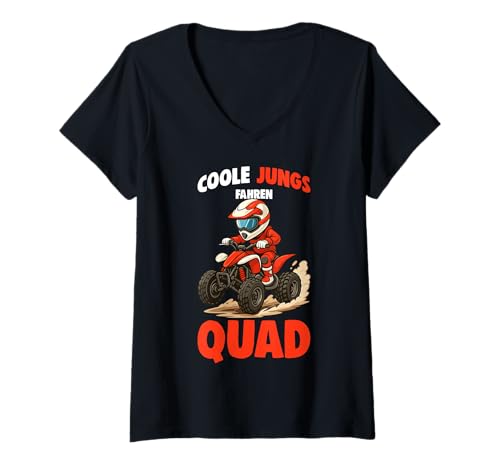 Damen Coole Jungs Fahren Quad Kinder ATV T-Shirt mit V-Ausschnitt von Quad Kleidung Quad Fahrer Motorsport Geschenkidee