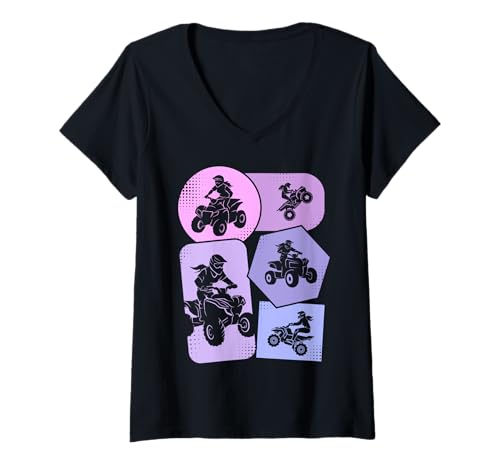 Damen Quad ATV Mädchen Damen Kinder T-Shirt mit V-Ausschnitt Damen Quad ATV Mädchen Damen Kinder T-Shirt mit V-Ausschnitt von Quad Kleidung Quad Fahrer Motorsport Geschenkidee