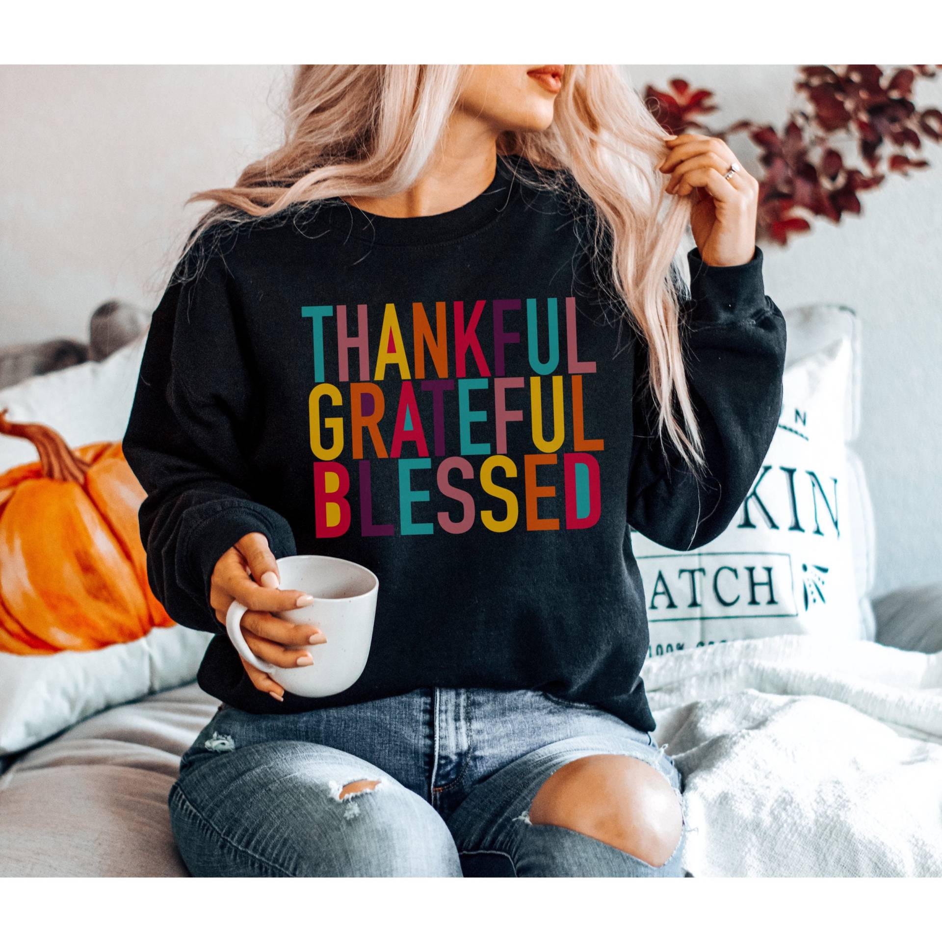 Danksagungs-Hemd-Herbst-T-Shirt Frauen Dankbares Hemd-Herbst-Shirt Nettes Herbst-Grafik-T-stück Geben Sie Dank-Hemd Dankbar Gesegnet von QuailRunDesigns