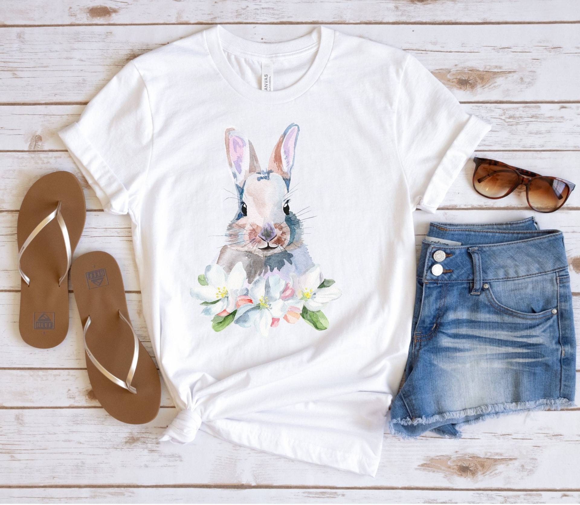 Ostern Shirt, Aquarell Bunny, Osterhasen Bunny Saison T Frauen T-Shirt, Süßes Oster Bunnytop von QuailRunDesigns