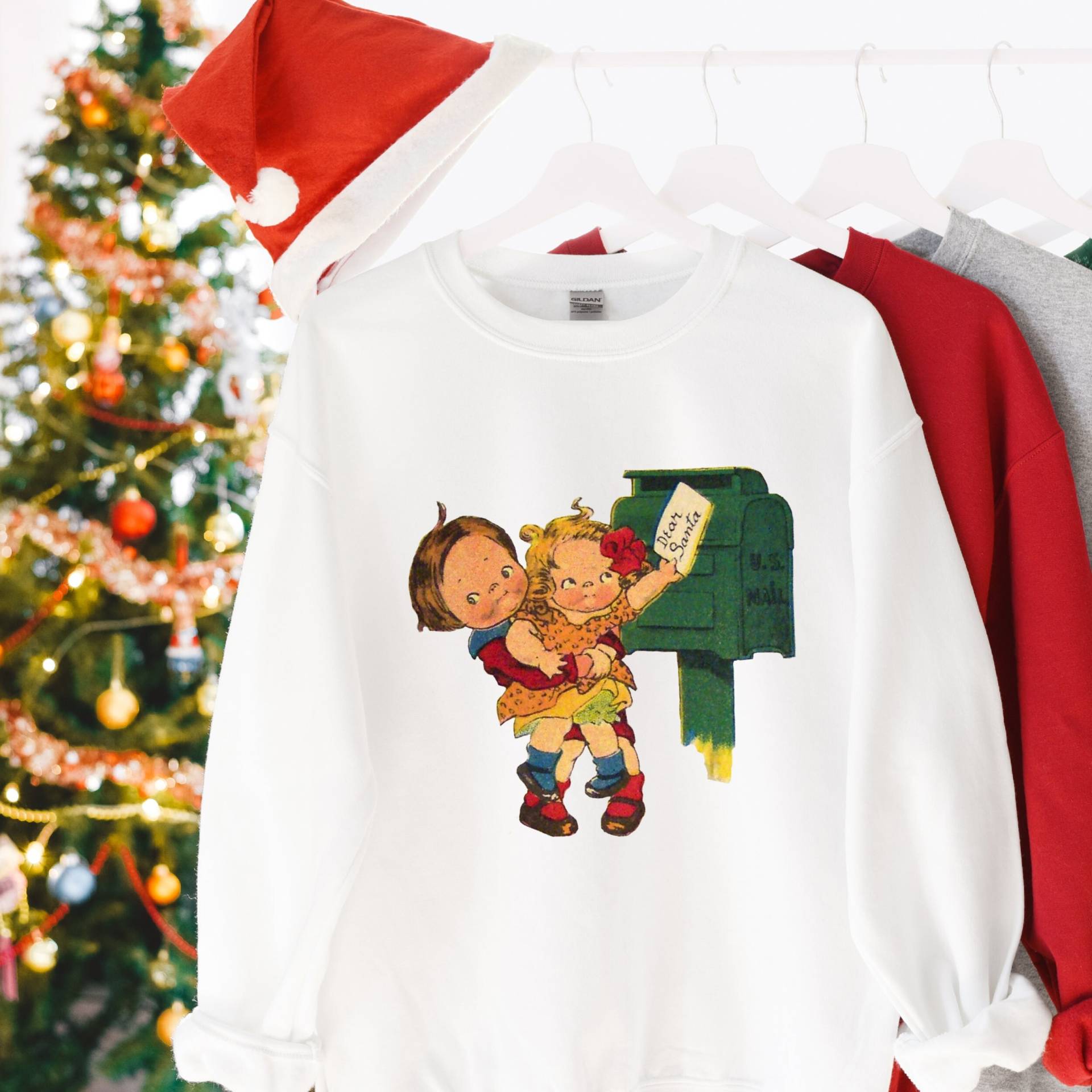 Vintage Kinder Mailing Santa Ein Brief Weihnachten Sweatshirt Lustige Weihnachtspullover Urlaub Pullover Weihnachtshemd Party Lustiges Top von QuailRunDesigns