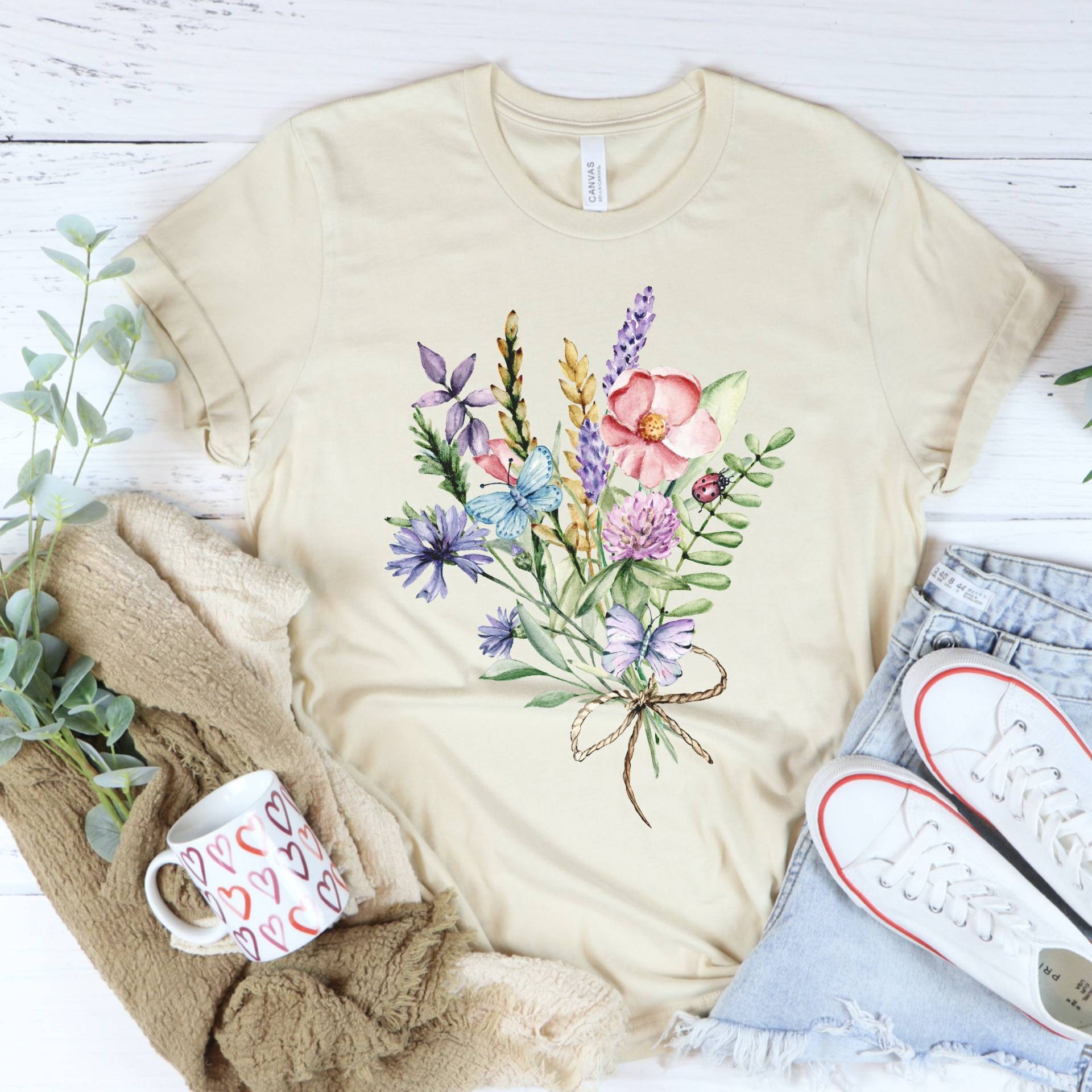 Wildblumen Tshirt Shirt Geschenk Für Frauen Floral Blumen Damen Shirts T-Shirt Bester Freund von QuailRunDesigns