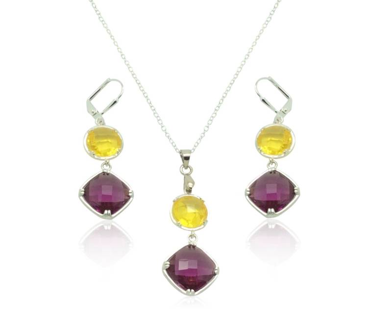 Amethyst Citrin Geburtsstein Silber Ohrringe Und Halskette, Silberkette, Braut Schmuck Sets von QuaintCharmsJewelry