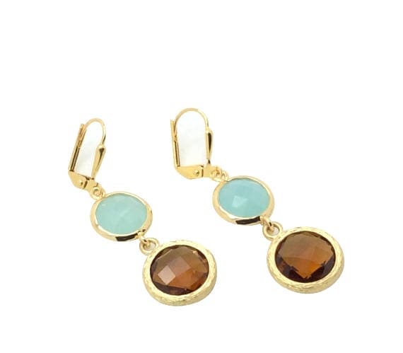Aquamarin Und Topas Kristall Ohrringe, Geburtsstein Schmuck, Whisky Quarz Saphir Ohrringe, Braune Gold Ohrringe, Brautjungfern Geschenke von QuaintCharmsJewelry