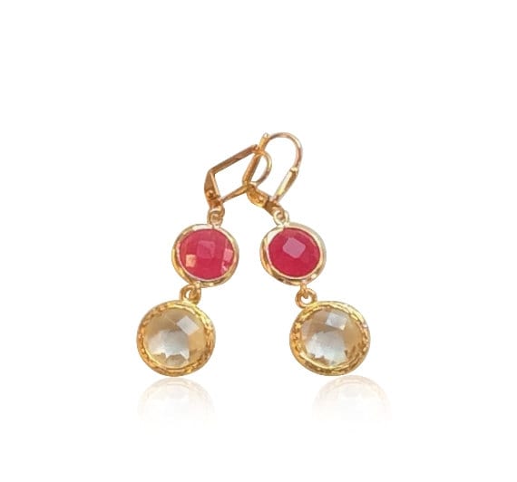 Bergkristall Und Rosa Kristall Tropfen Ohrringe, Rosa Edelsteine Statement Fuchsie Gold November Geburtsstein Braut Ohrringe von QuaintCharmsJewelry