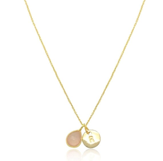 Blush Rosa Chalcedon Anhänger Gold Halskette, Zierliche 18K Vermeil Tropfen Edelstein Halskette von QuaintCharmsJewelry