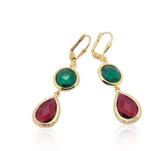 Rubin Und Smaragd, Rubin, Smaragd Teardropohrringe, Farben Weihnachtsgeschenk Für Freundin, Geschenk Mama, Mai Juli Birthstone Ohrringe von QuaintCharmsJewelry