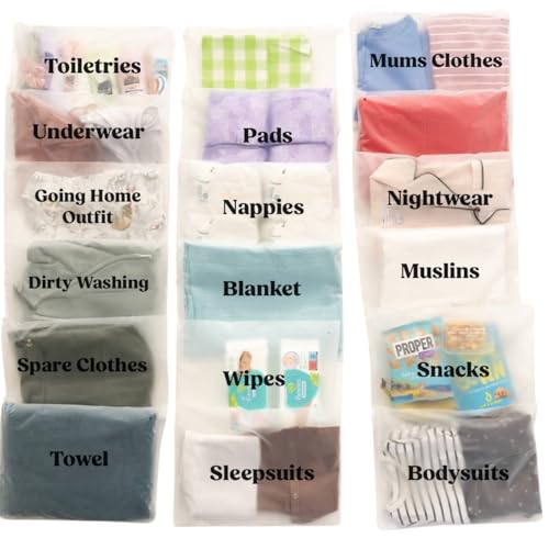 22 x Mutterschafts-Organisationstaschen, essentielle Krankenhaustasche für Neugeborene, Wickelunterlage oder Krankenhaustasche für Babys, 38 x 28 cm, mit Etikett von Qualite