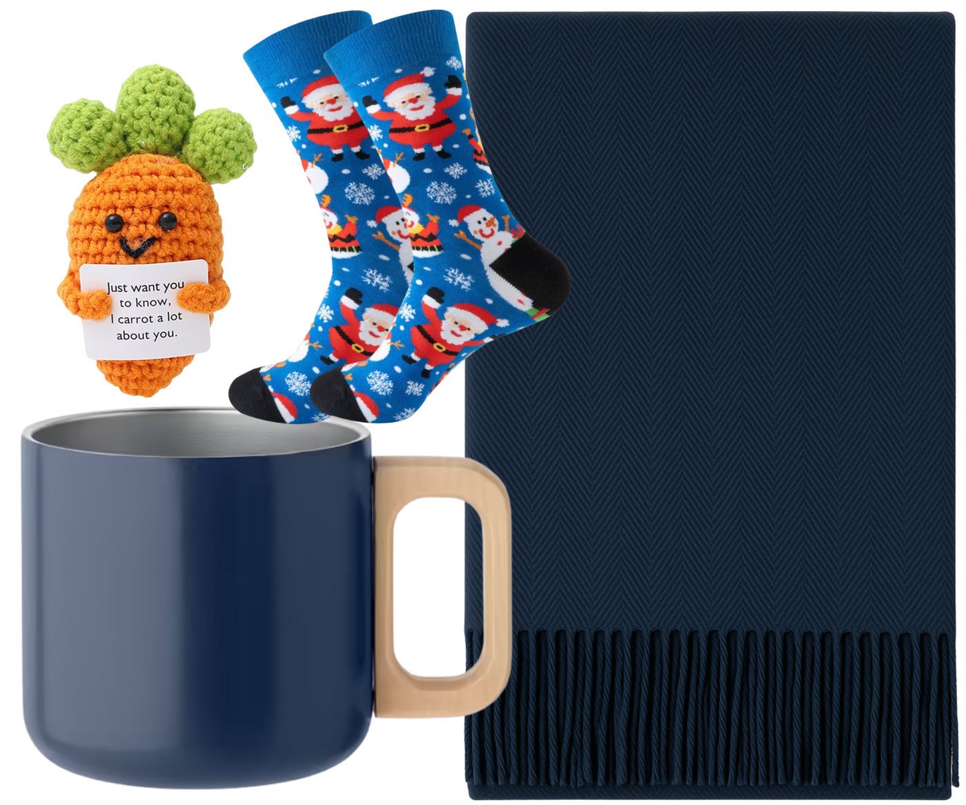 Quality Elegance Schal Weihnachts Geschenkset Schal, Wintertasse, Socken & Häkelkarotte, (4-St) von Quality Elegance