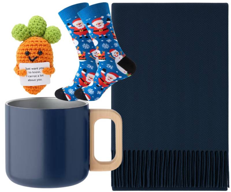 Quality Elegance Schal Weihnachts Geschenkset Schal, Wintertasse, Socken & Häkelkarotte, (4-St) von Quality Elegance