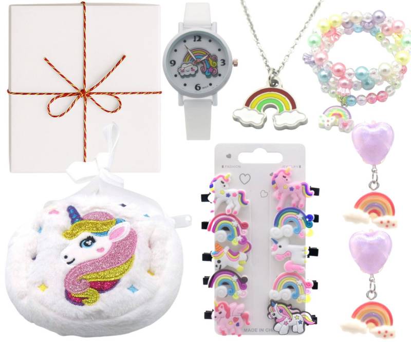 Quality Elegance Schmuckset Einhorn Geschenkset Mädchen – Uhr, Schmuck & Haaraccessoires Box von Quality Elegance