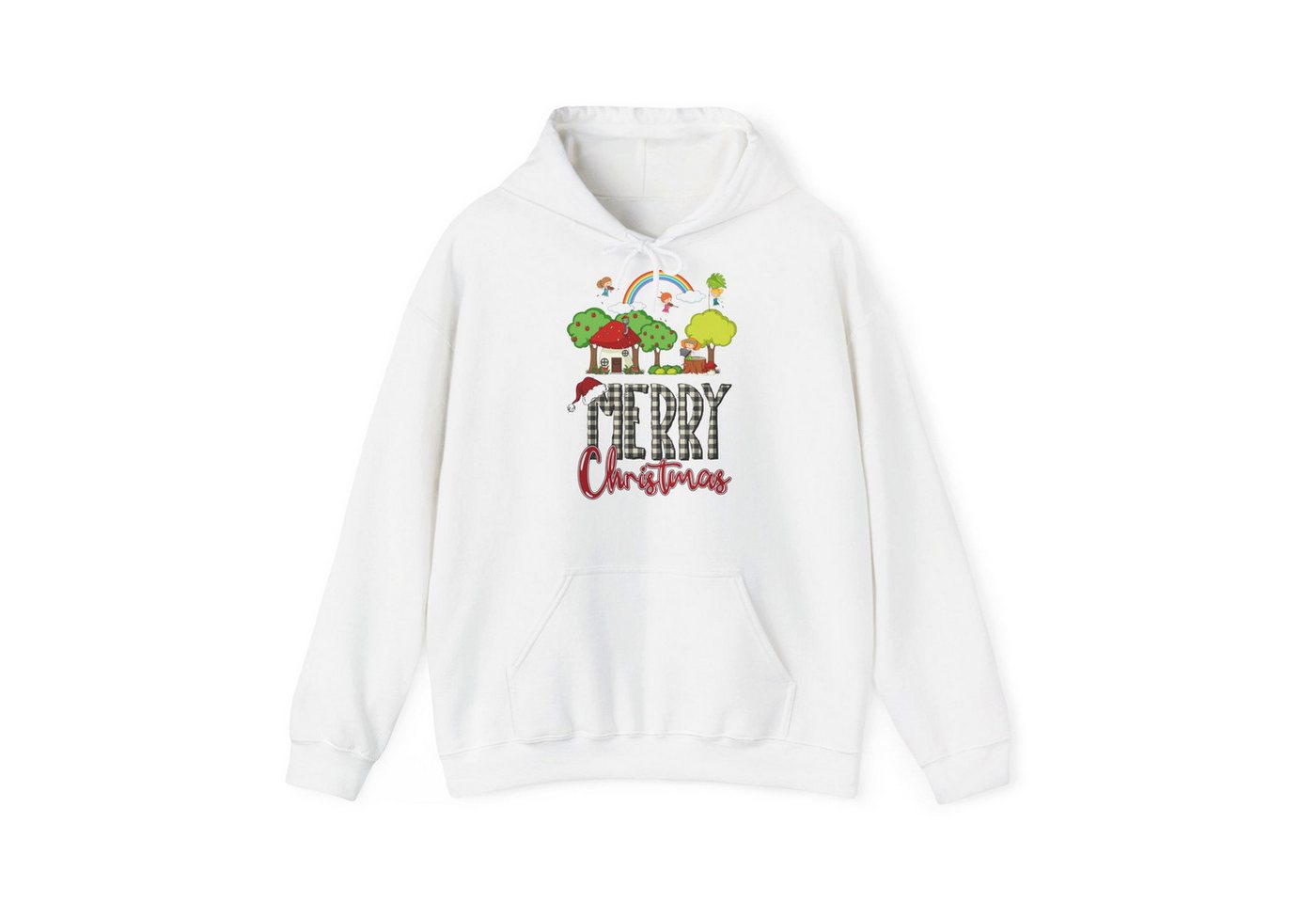Quality Elegance Weihnachtssweatshirt Merry Christmas Hoodie Regenbogen & Waldhaus Unisex von Quality Elegance
