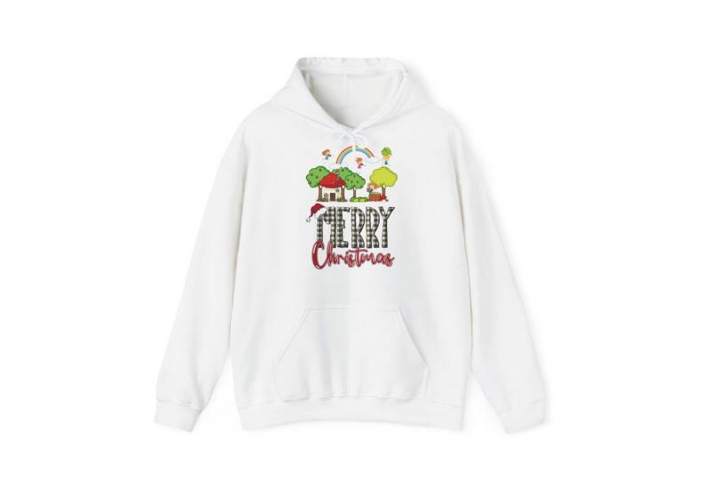 Quality Elegance Weihnachtssweatshirt Merry Christmas Hoodie Regenbogen & Waldhaus Unisex von Quality Elegance