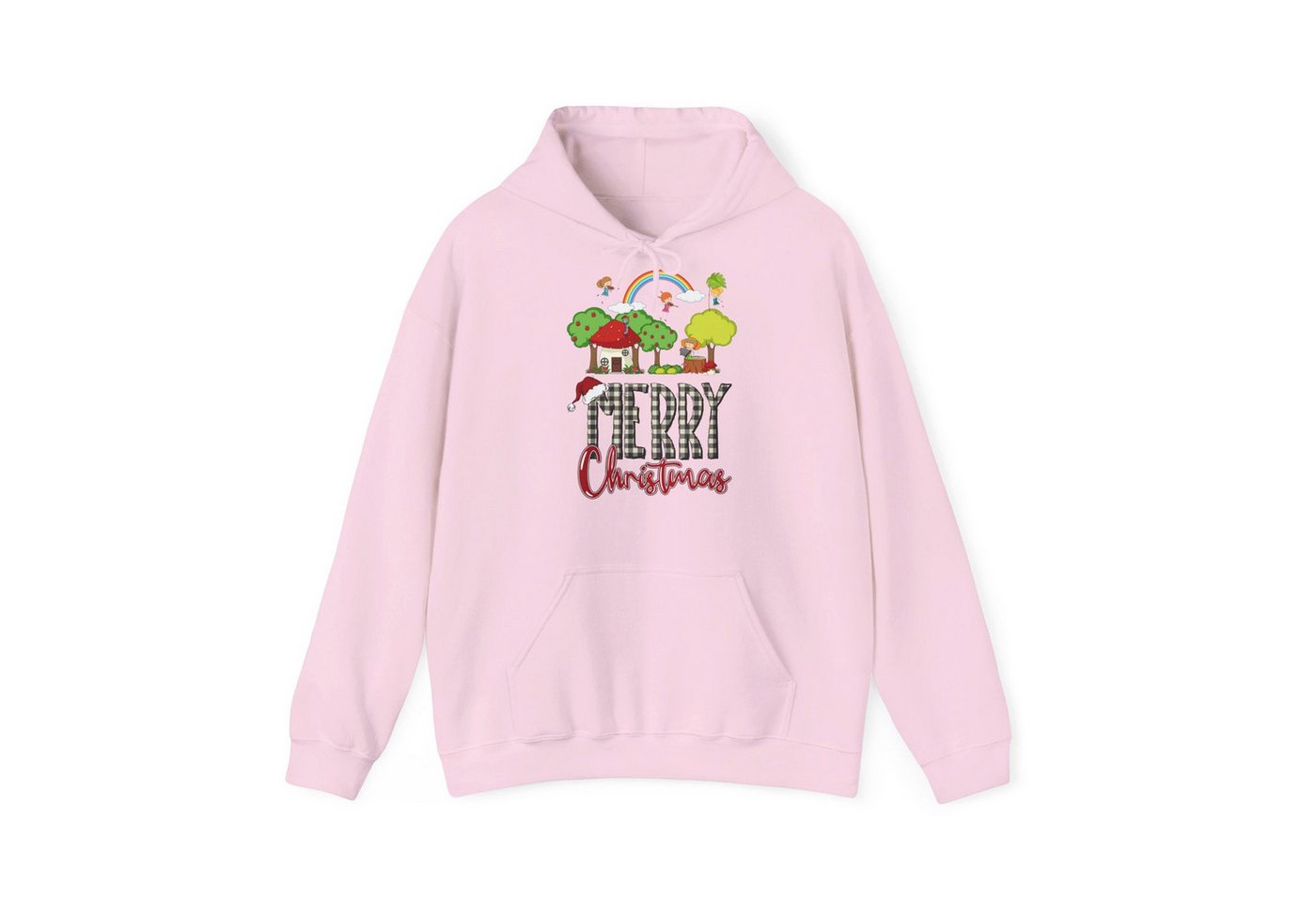 Quality Elegance Weihnachtssweatshirt Merry Christmas Hoodie Regenbogen & Waldhaus Unisex von Quality Elegance