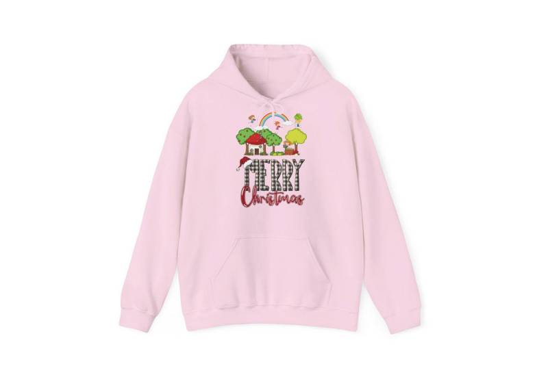 Quality Elegance Weihnachtssweatshirt Merry Christmas Hoodie Regenbogen & Waldhaus Unisex von Quality Elegance