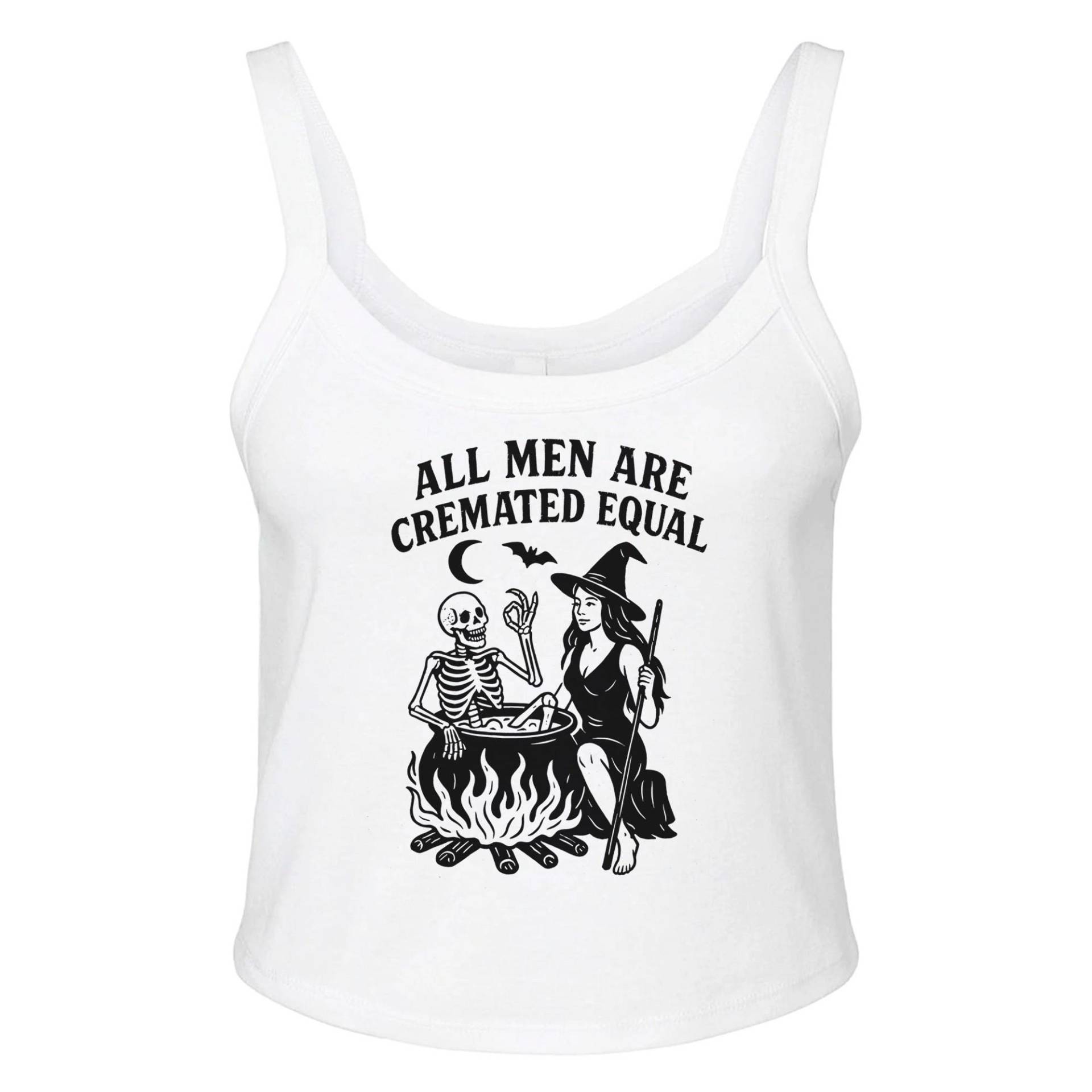 Damen Tank Top | Lustiges Hexen Motiv "All Men Are Cremated Equal" Sommer Baumwolle Polyester Damen Tank Top | Lustiges Hexen Motiv "All Men Are Cremated Equal" Sommer Baumwolle Polyester von QualityPrintsEU