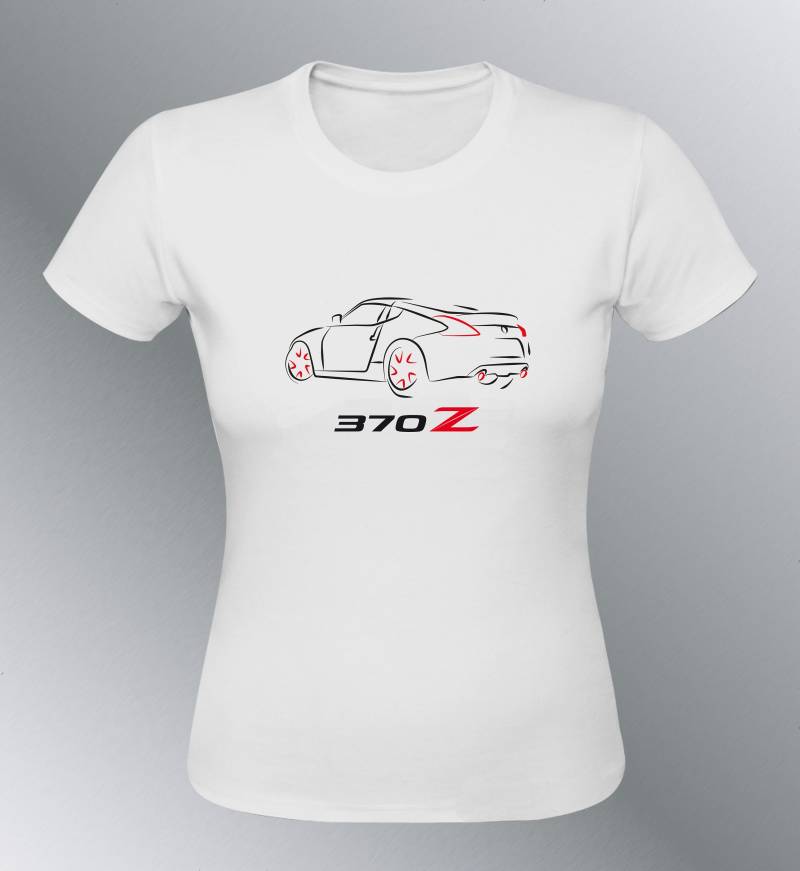 Damen-T-Shirt Mit 370Z-Auto-Linienskizzen-Design von QualityShirtsFrance