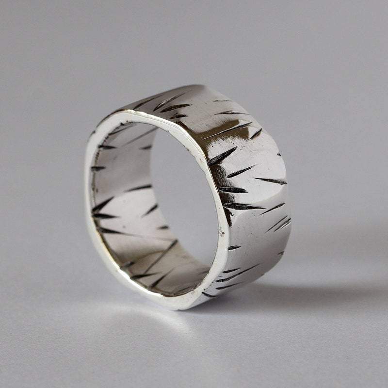 Unregelmäßige Schäden Sterling Silber Neutral Band, Versprechen Hochzeitsband, Valentinstag-Geschenke von QualitycArt