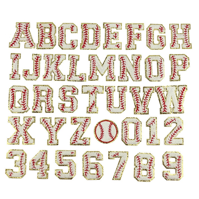 Baseball Glitter Chenille Gestickte Buchstaben A-Z Aufnäher, Varsity Alphabet, Bügelbild von QualitypatchesShop