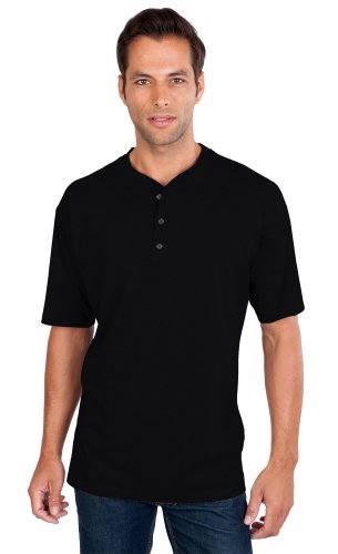 Qualityshirts Kurzarm Serafino T-Shirt mit Knopfleiste Gr. L schwarz von Qualityshirts