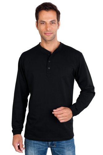 QUALITYSHIRTS Langarm Serafino Shirt mit Knopfleiste Gr. L schwarz von QUALITYSHIRTS